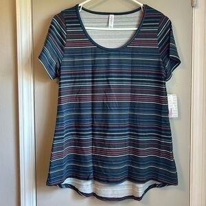 NEW LuLaRoe Blue, Grey and Orange Striped Comfy Classic A-Line Tunic Tee Sz M